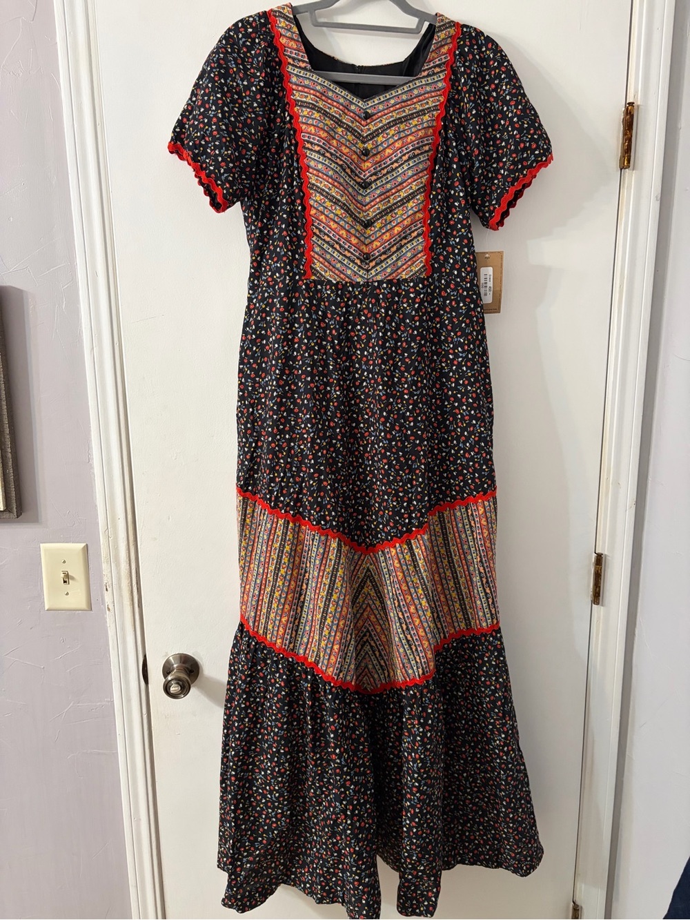 Boho Black Floral Maxi Dress with Multicolor Paneling